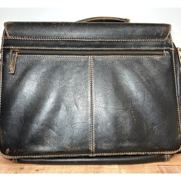 Vtg Wilson Leather Briefcase With Dual Front Buckle Pockets & Adjustable Strap - Picture 5 of 8